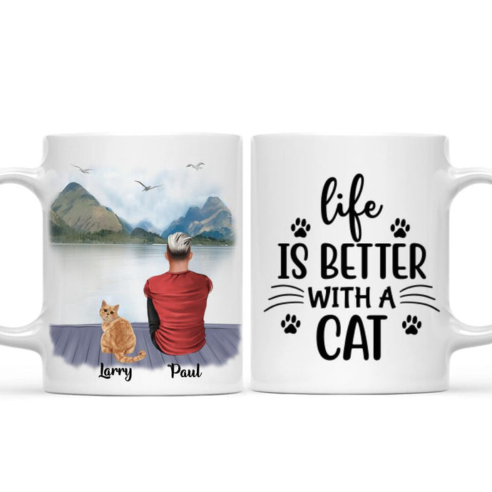 Man & Cats Mug - Life is better with a cat - Personalised Mug