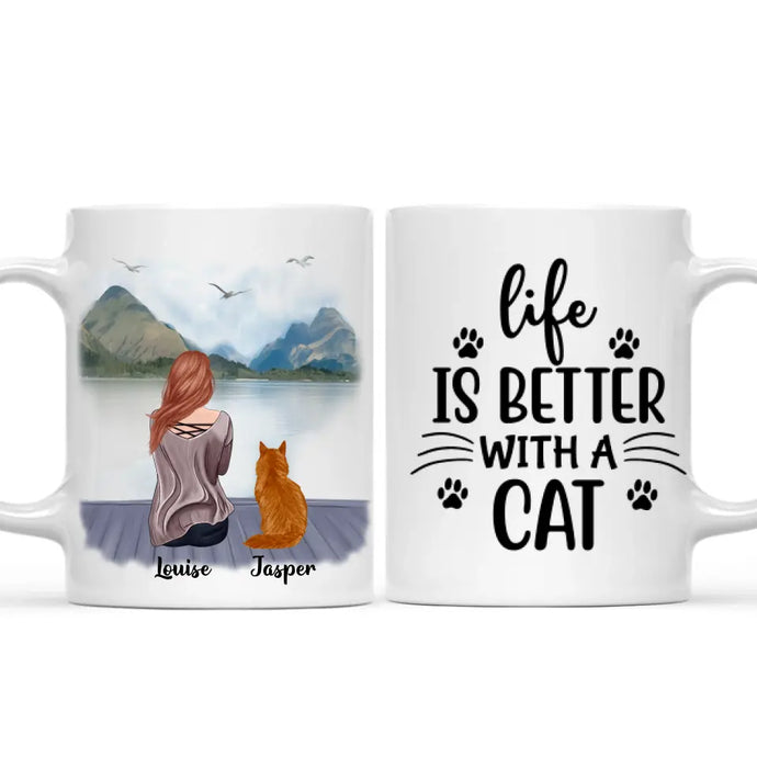 Woman & Cats Mug - Life is better with a Cat -Personalised Mug