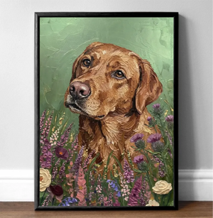 Dog Portrait Impasto Scottish Flowers - Live Preview!