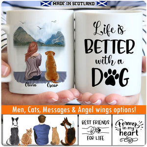 People and Pets Personalised Mug - Chose Dogs, Cats, Men, Women & Message - Live Preview